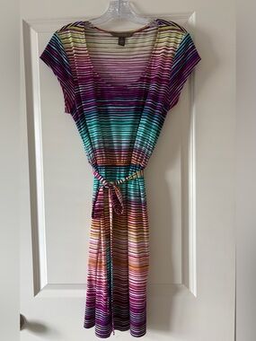 fynn & rose - Striped Tie-Waist Dress in Purple, Turquoise & Multi